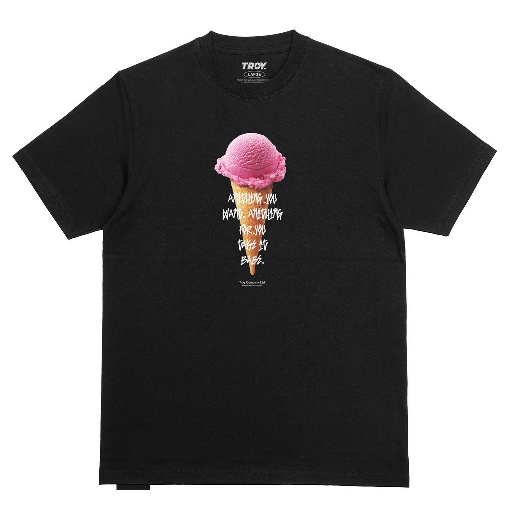 Troy Company Tshirt Black Pink Ice Cream - Kaos Lengan Pendek Pria Hitam MT 2165