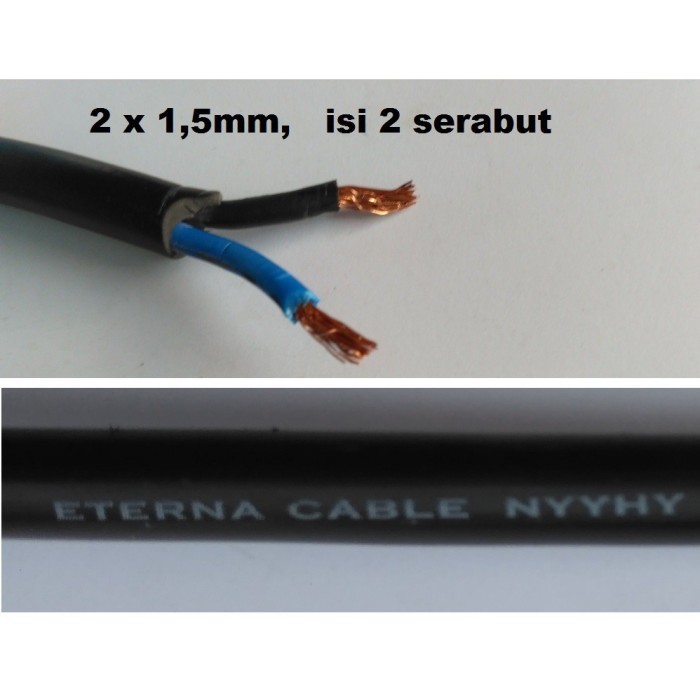 Kabel Eterna 2X1,5 Nyyhy Serabut Hitam 1 Roll