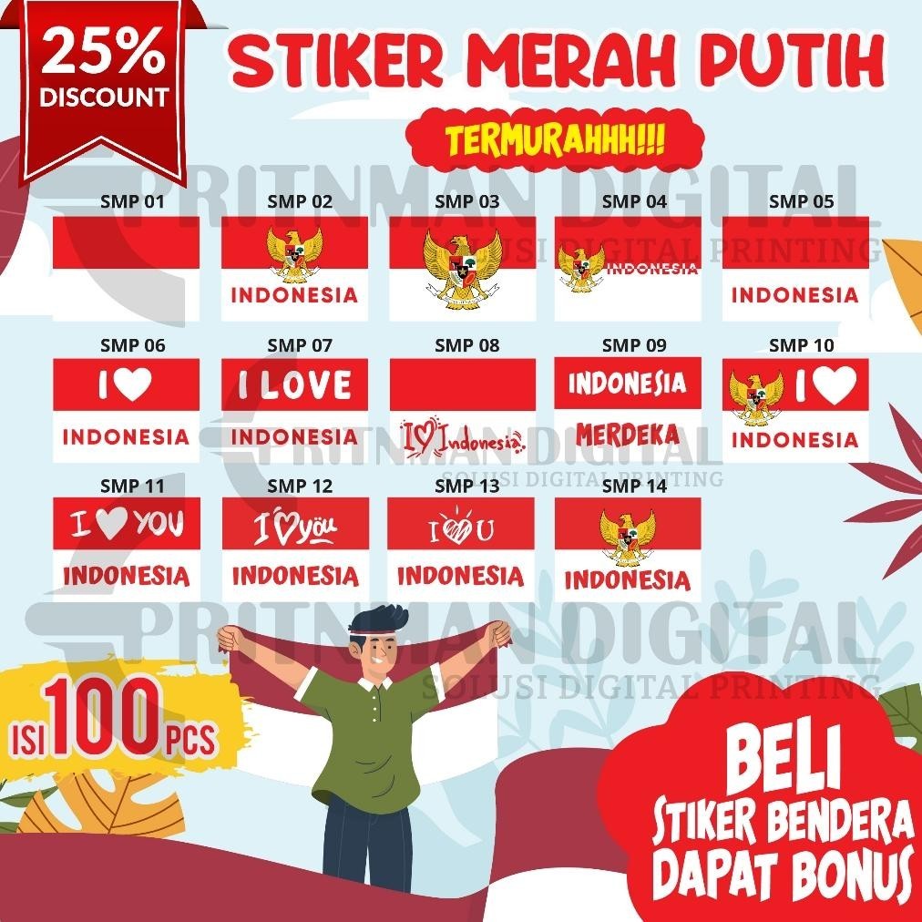 

''Terlaris" Sticker Stiker Bendera Merah Putih Isi 100Pcs / Stiker Pipi Bendera Merah Putih Termurahhh Murah