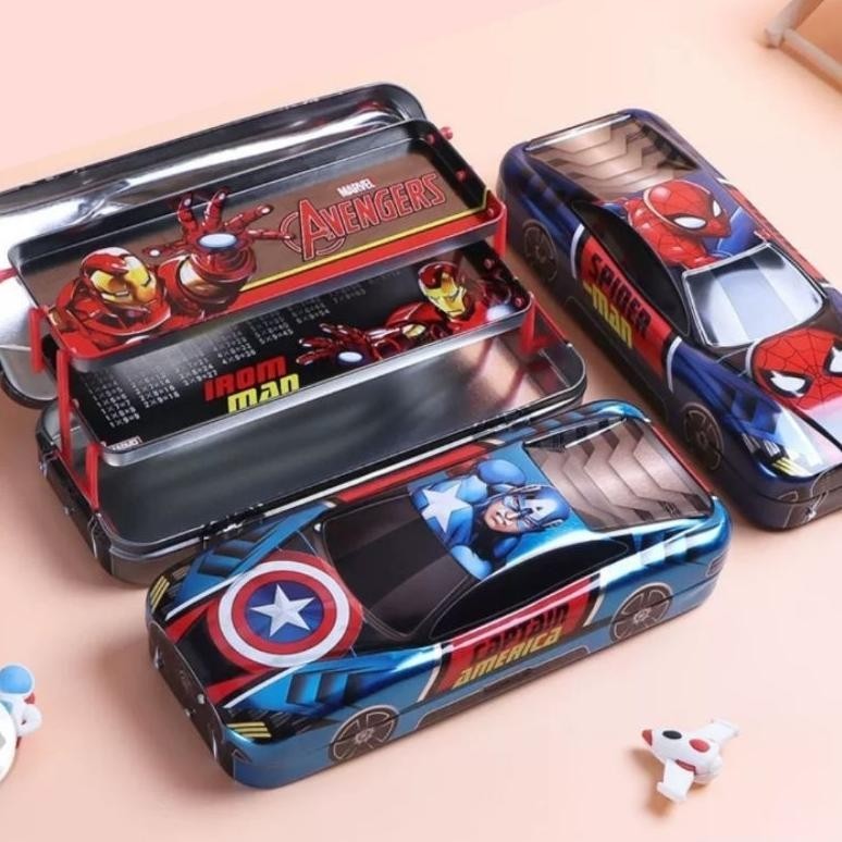 

TERMURAH Tempat Pensil Tiga Lapis Bahan Besi Untuk Anak Laki Laki Spideman Ironman Kotak Pencil Case Mobil Tingkat Susun 3 CQ37