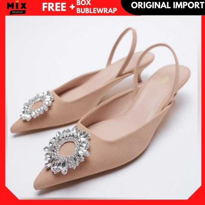 Sepatu Zara Kitten Heels Slingback Original Branded Shoes Cl431