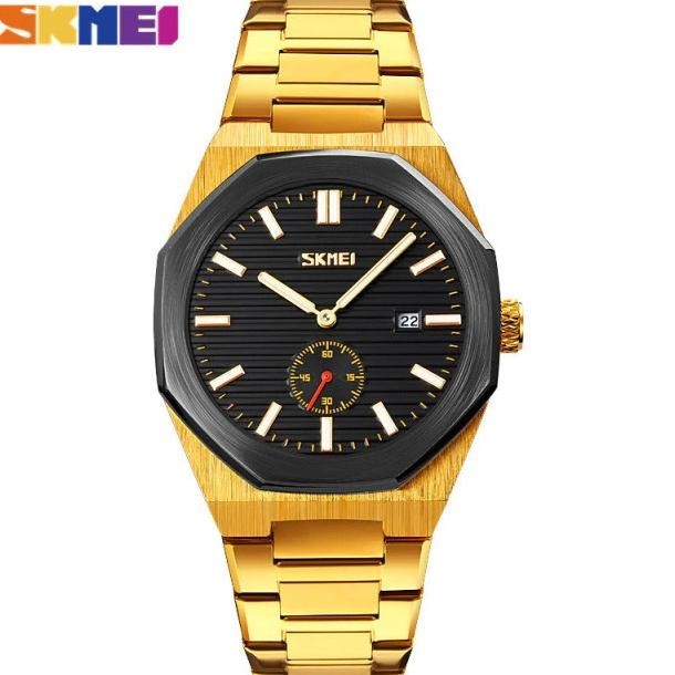 Jam Tangan Pria Skmei 9262 Analog Date Jam Tangan Stainless Emas Hitam