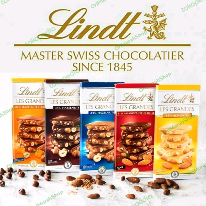 

Ready Coklat Lindt Les Grandes Chocolate Milk Dark Cokelat Almond Hazelnut