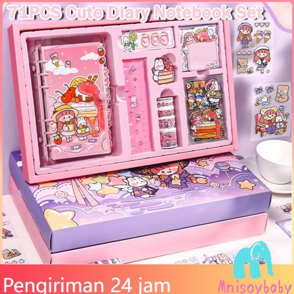 

Berkualitas Cod71Pcs Diary Lucu Dan Set Stiker Gaya Korea Cute Handbook Notebook Diary Diy Dekorasi Kotak Hadiah Anak Perempuan Ungu Merah Muda Promo