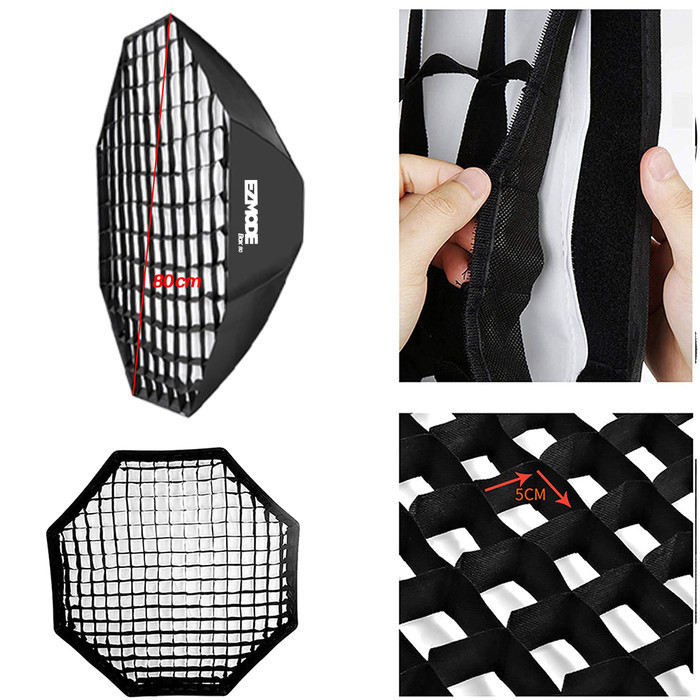 Ezmode 4 Socket E27 Lamp Softbox Octagon 80Cm With Grid+Stand Lighting