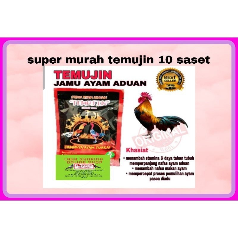 10 saset Temujin jamu ayam aduan kamlang herbal ber vitamin ayam juara Lampam ID