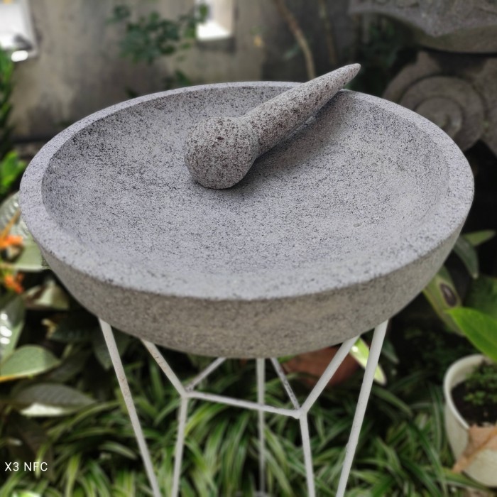 Dheao Cobek Cekung Mangkok 30Cm T7-8Cm + Ulekan Cembung: Batu Kali Pori