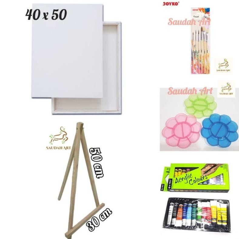 

BACK TO SCHOOL PAKET LUKIS LENGKAP (KANVAS 40X50,KUAS,PALET,CAT AKRILIK,EASEL 30X50)