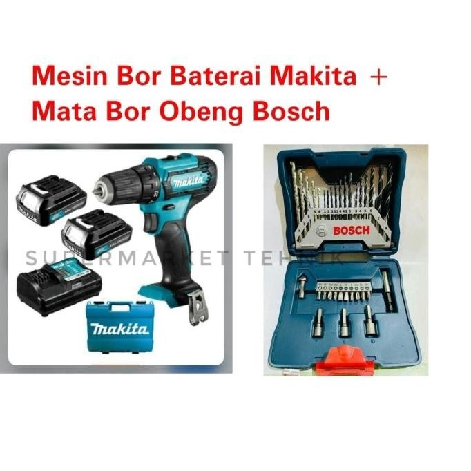 Mesin Bor Baterai Makita Df 333 Dwye + Mata Bor Obeng Bosch
