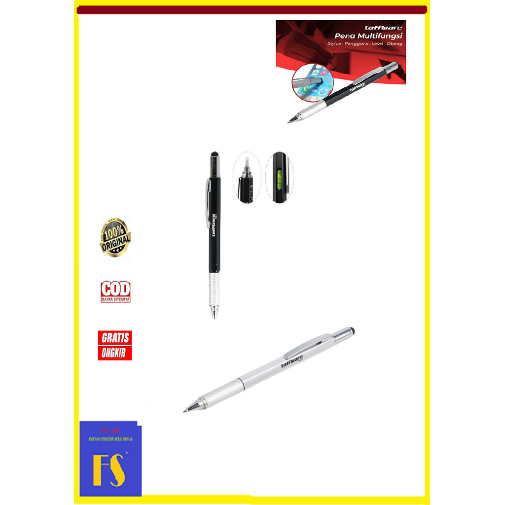 

Pulpen Pena Multifungsi Plastik Stylus Penggaris Waterpass Obeng - 9625