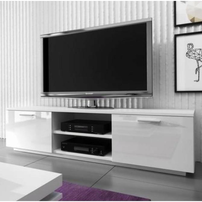 Meja Nakas Cabinet Backdrop Tv 180 Cm Minimalis Putih White Glossy Hpl  Ready