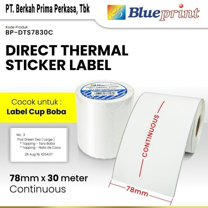 

Direct Thermal Sticker Label Continuous BLUEPRINT 78x30 Meter