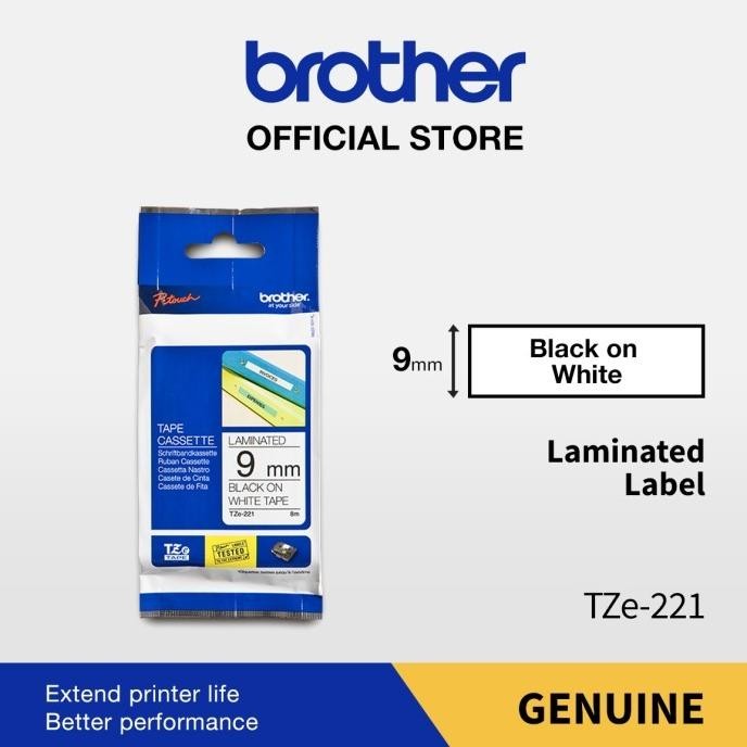 

Brother Label Tape TZE-221 9mm x 8m Black On White Laminated TZe221
