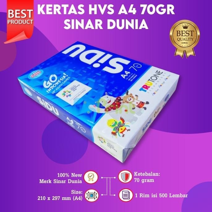 

Kertas HVS A4 70 Gram 70gr Sinar Dunia 500 Lembar SIDU A4 500 Sheets