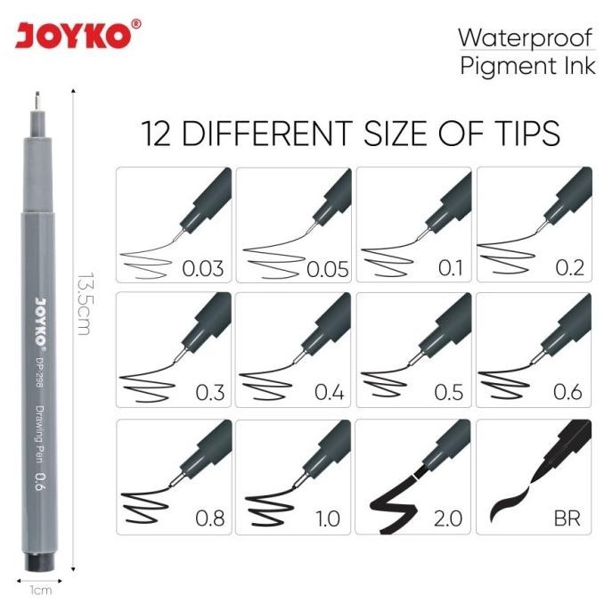 

Joyko Drawing Pen Dp-298SA12 Set 12 Pcs Waterproof Pena Gambar