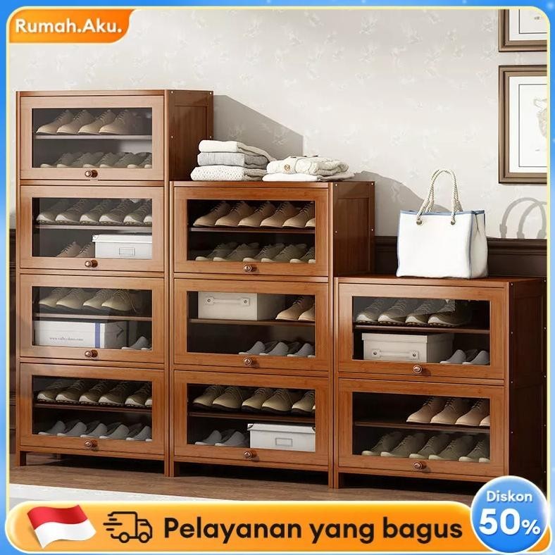 RA Rak Kayu Serbaguna Anti Debu/Lemari Sepatu Pakain Minimalis/Rak Sepatu Sendal/Rak 7 Layer Tempat 