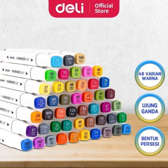 

Deli spidol 48warna dengan ujung Tip ganda Desain profesional 70801-48