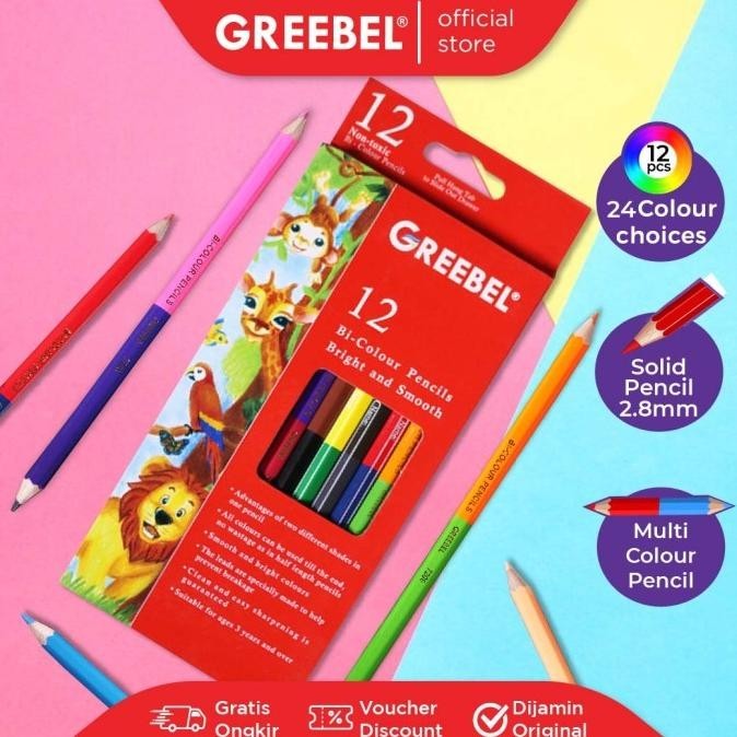 

GREEBEL PENSIL WARNA 7212 BI COLOR ISI 12PCS ISI 24 Colouring Pencil