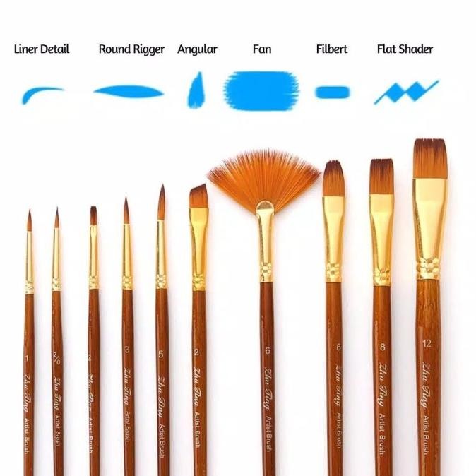 

Kuas Lukis Cat Air Akrilik Set 10 pcs Oil Paint Brush