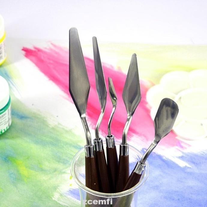 

5PCS/SET SS PALETTE PISAU SPATULA DEKORASI KUE LUKIS UKIR LUKIS ART