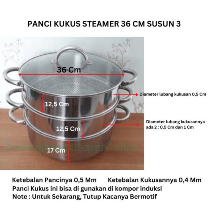 Supra Panci 36Cm Steamer Susun 3 Stainless Steel Tebal / Panci Kukusan