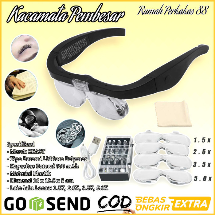 

Kacamata Pembesar Reparasi Jam 5x Magnifier 2 LED