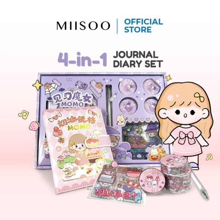 

Miisoo Buku Diary Anak/ Set Journal 4 in 1/Paket Buku Diary/Note ok