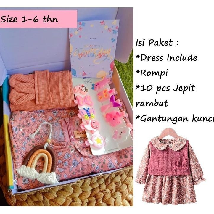 Premium Hampers Kado Ulang Tahun Dress Import Anak Perempuan Usia 1- 7 Tahun - Hadiah Kado Lebaran A