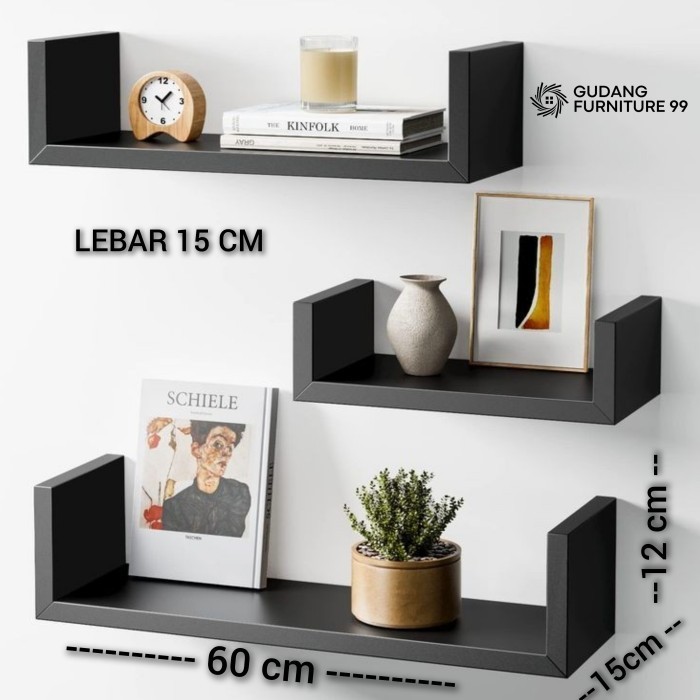 Ambalan Decorasi Rak Buku Model _ U _, Lebar 15 cm, Panjang 30 - 80 cm, Tinggi 12 cm/ Ambalan