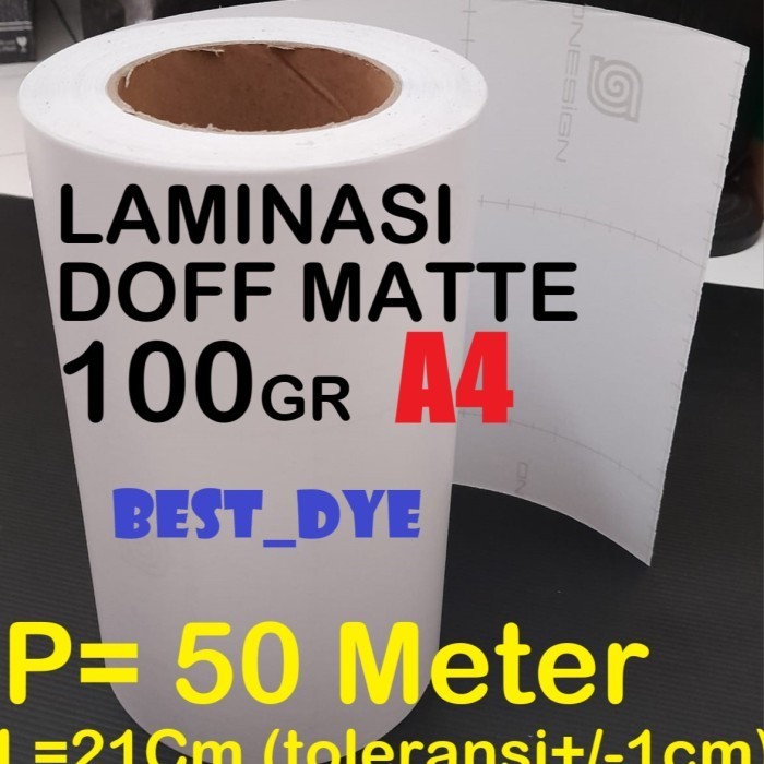 

Plastik Laminasi Dingin DOFF MATTE 100 GR, A4= 21 CM x 45 M, 1 Roll
