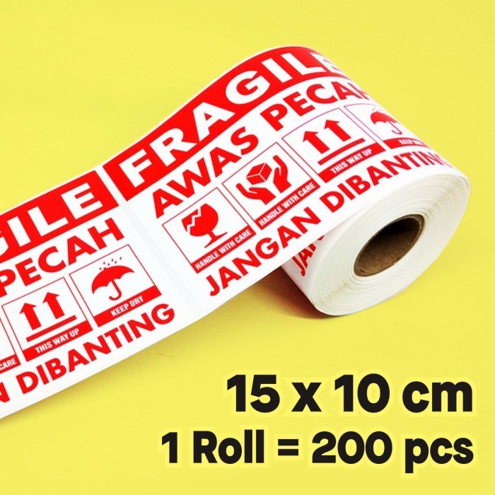 

Stiker Fragile Awas Pecah 15 x 10 cm Jangan Dibanting 1 roll / 200 pcs