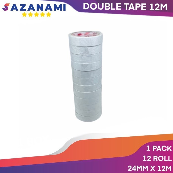 

DOUBLE TAPE 1" 24MM x 12 M DOUBLETAPE KERTAS PUTIH SAZANAMI ISI 12ROL