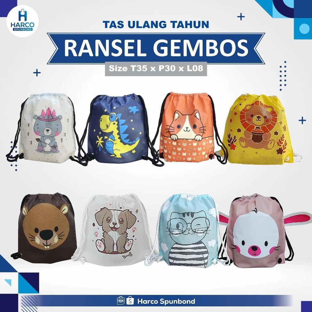 

Tas Spunbond Ulang Tahun Ransel | Goodie Bag Ransel Ulang Tahun | Tas Ransel Souvenir Birthday | Goodie Bag Birthday Snack | Tas Spunbond Ultah Ransel Karakter Binatang | Tas Ulang Tahun Ransel Cetak Nama/Tulisan Uk. 35X30X08 B Promo Puncak