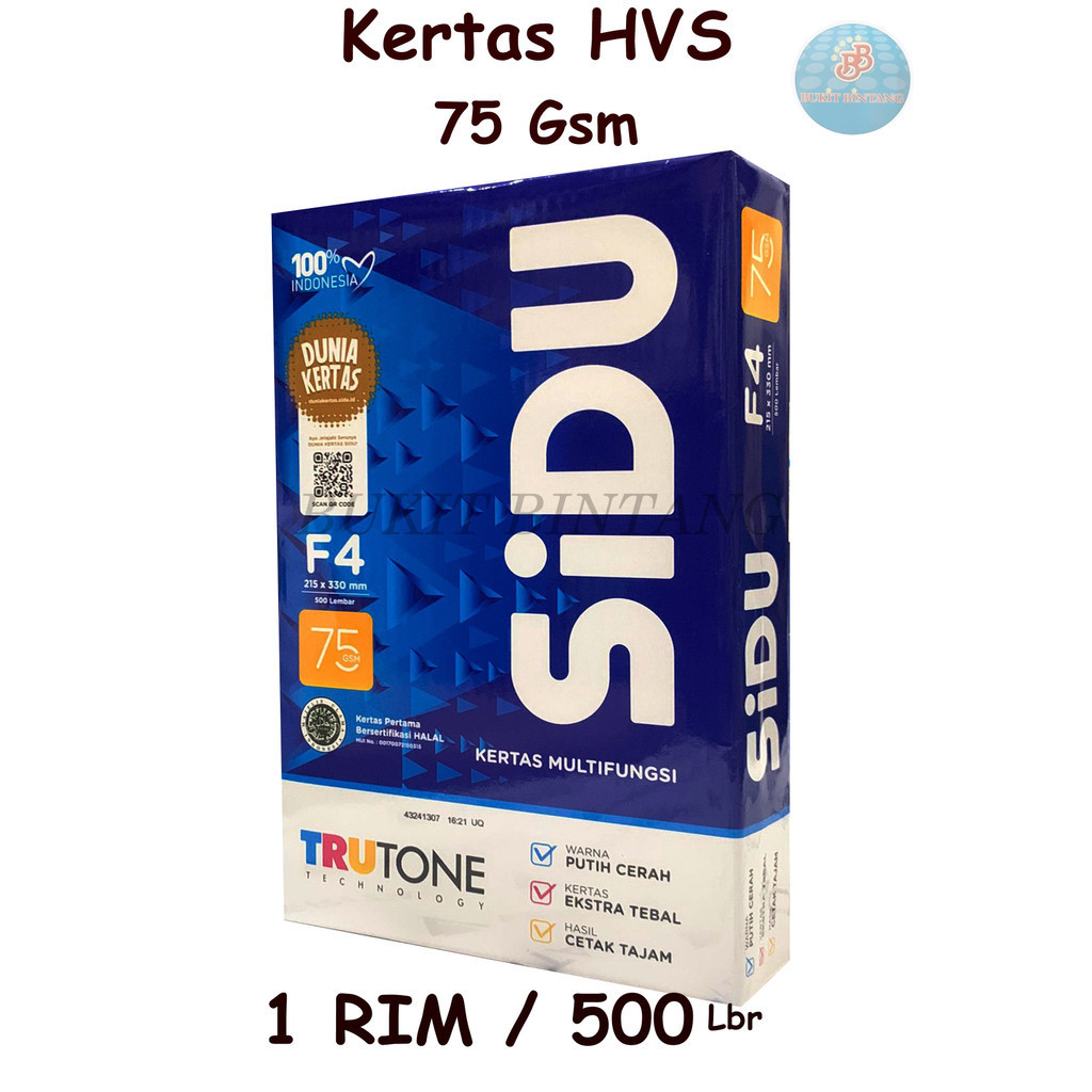 

Kertas HVS Merk SIDU Ukuran F4 75 Gsm , 1 RIM isi 500 Lembar