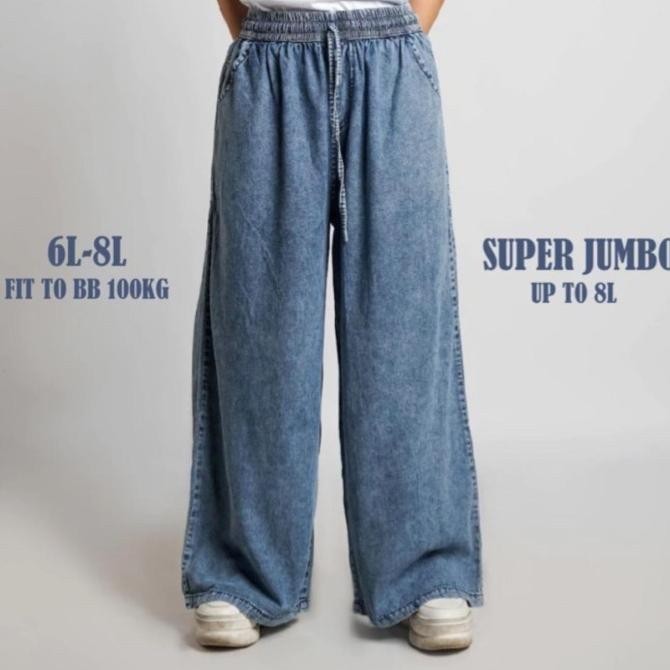 Celana Kulot Panjang Jeans Wanita Fit Super Jumbo 100kg Bigsize