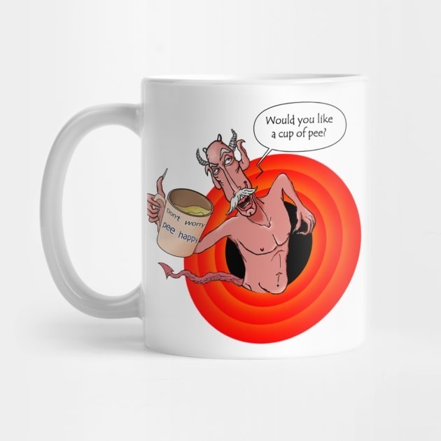Setan lucu & gila menawarkan Mug Kopi "secangkir kencing".