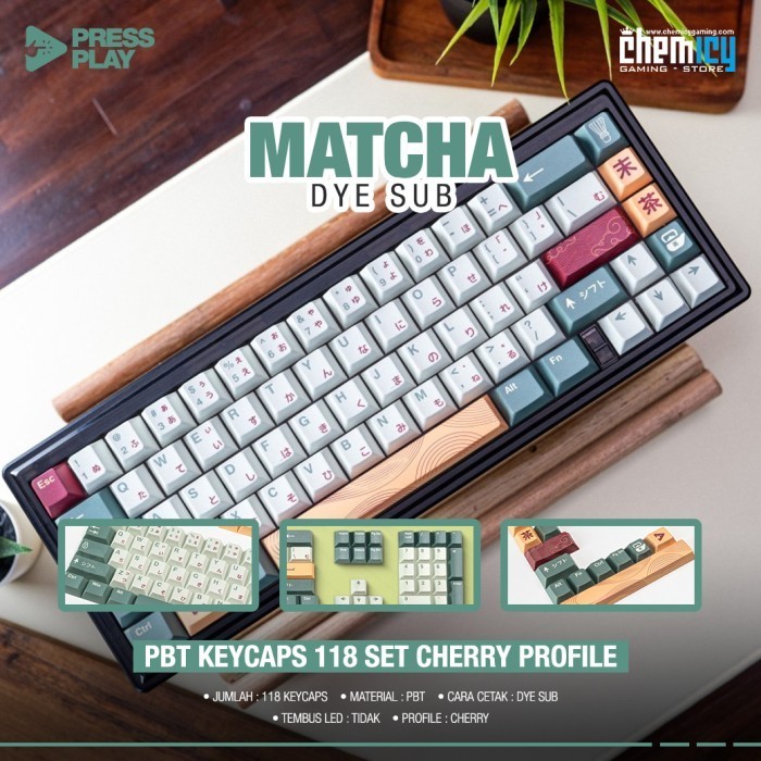 Press Play Matcha PBT Keycaps 118 Set Cherry Profile