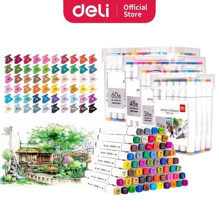 

Sarila Best Sale Deli Spidol 24/36/48/60 Warna Dengan Ujung Tip Ganda Desain