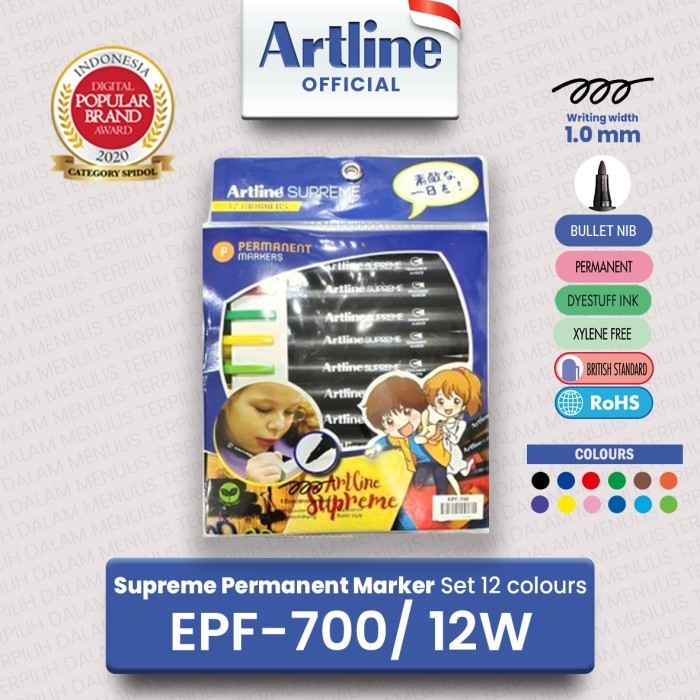 

Sarila Artline Spidol Supreme Permanent Marker Set 12 Colours Epf-700/12W