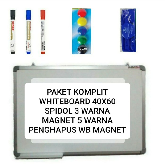 

Sarila Paket Komplit White Board 40X60 Spidol + Magnet + Penghapus Whiteboard