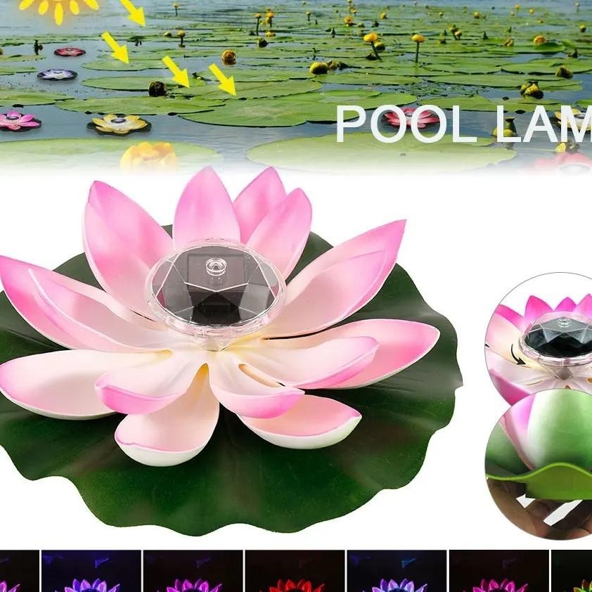 Lampu Malam Led Tenaga Bentuk Bunga Teratai Buatan Anti Air Dekorasi Taman Mengambang / Lampu Kolam 