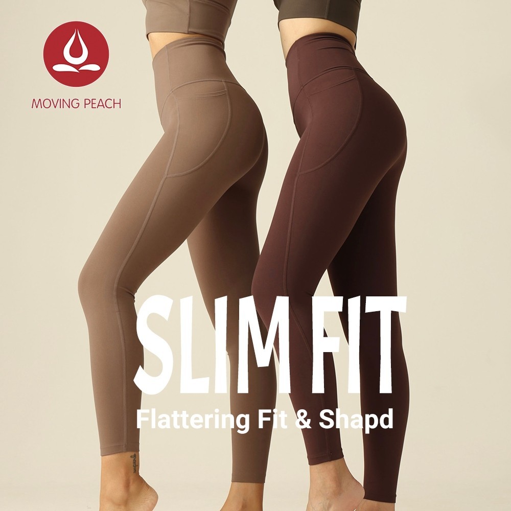 MOVING PEACH Celana Fitness Legging Yoga Hip-up pinggang tinggi dengan saku CLQ