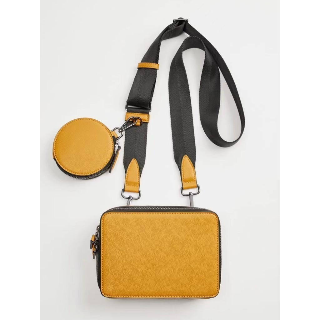 2024ZARA Tas Pria Baru Hitam Kasual Dua Dalam Satu Bahu Selempang Tas Persegi Kecil Tas Pinggang Pon