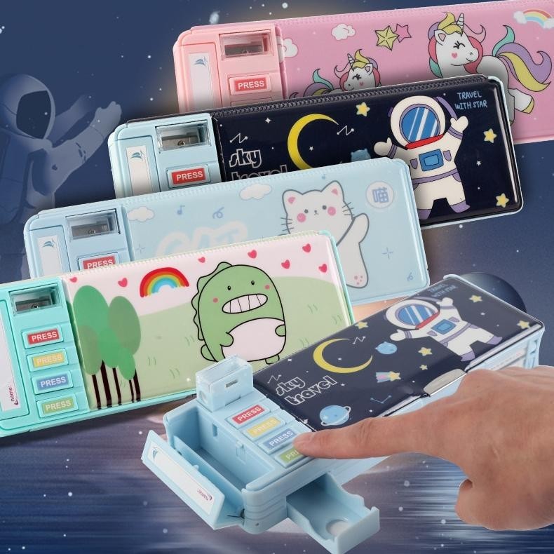 

Kotak Pensil Pola Kartun Lapisan Ganda Tunggal dengan Rautan Kapasitas