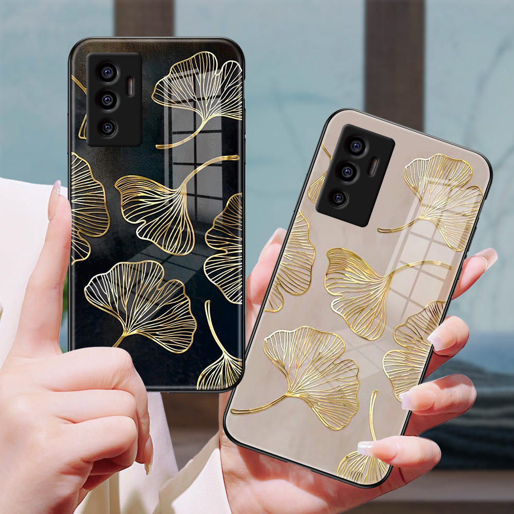 Daun ginkgo berlapis emas Kaca Case untuk Vivo V30 pro V29 V29E V27 pro V27E V25 V25E V23 V23E V21 V