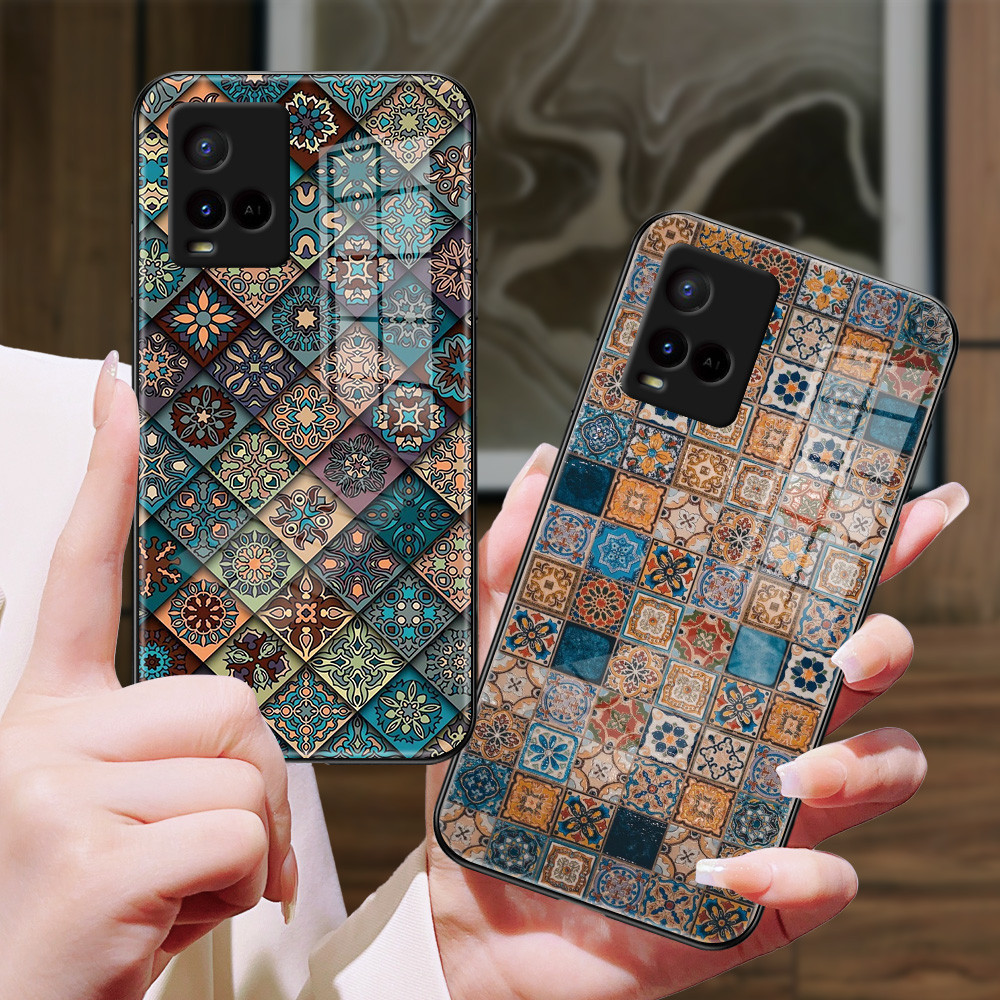 Tekstur kotak-kotak Kaca Case untuk vivo Y21 Y21T Y21S Y21A Y20 Y20 S Y20i Y20T Y15 S Y15A Y17 Y19 Y