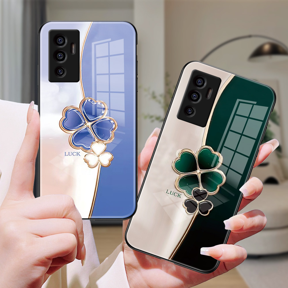 Semanggi bertepi emas Kaca Case untuk Vivo V30 pro V29 V29E V27 pro V27E V25 V25E V23 V23E V21 V21E 