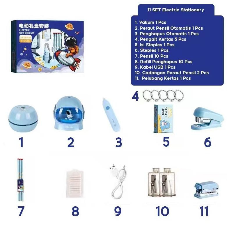 

m-4 STOCK READY 34PCS 11 In 1 Electric Stationery Set / Set Alat Tulis Elektrik Rautan Penghapus Vacuum Pensil Hadiah Untuk Anak Sale