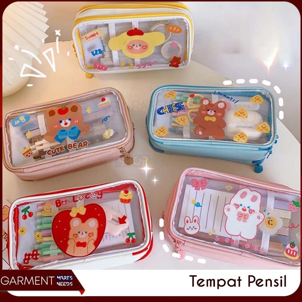 

sd-5 LNCIPNCL - Kotak Pencil Anak Tempat Pouch Transparan Bahan Pvc Motif Kartun Lucu Serbaguna Hemat