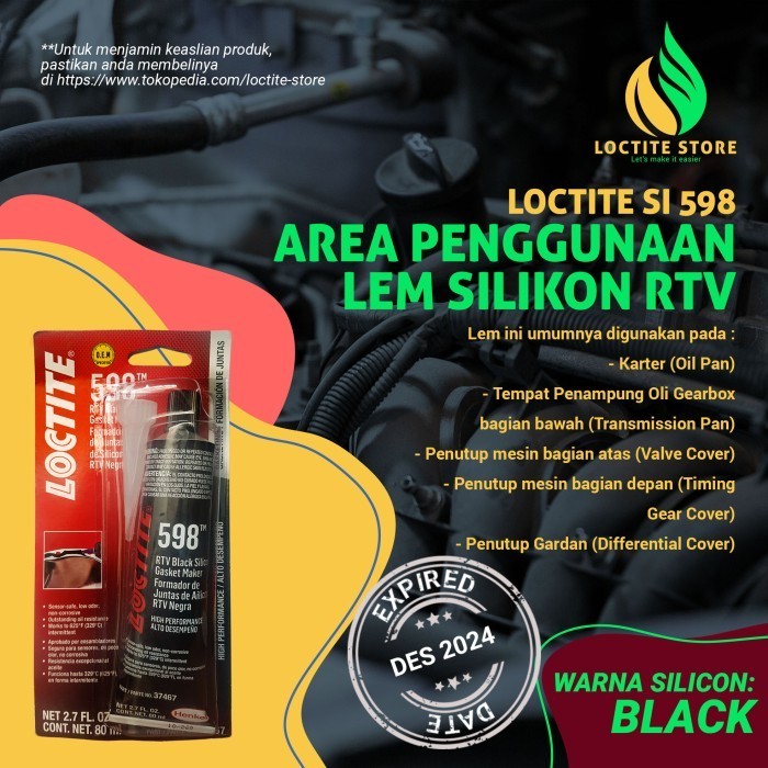 

LEM SILIKON RTV TAHAN PANAS UTK KARTER KNALPOT RADIATOR LOCTITE SI 598